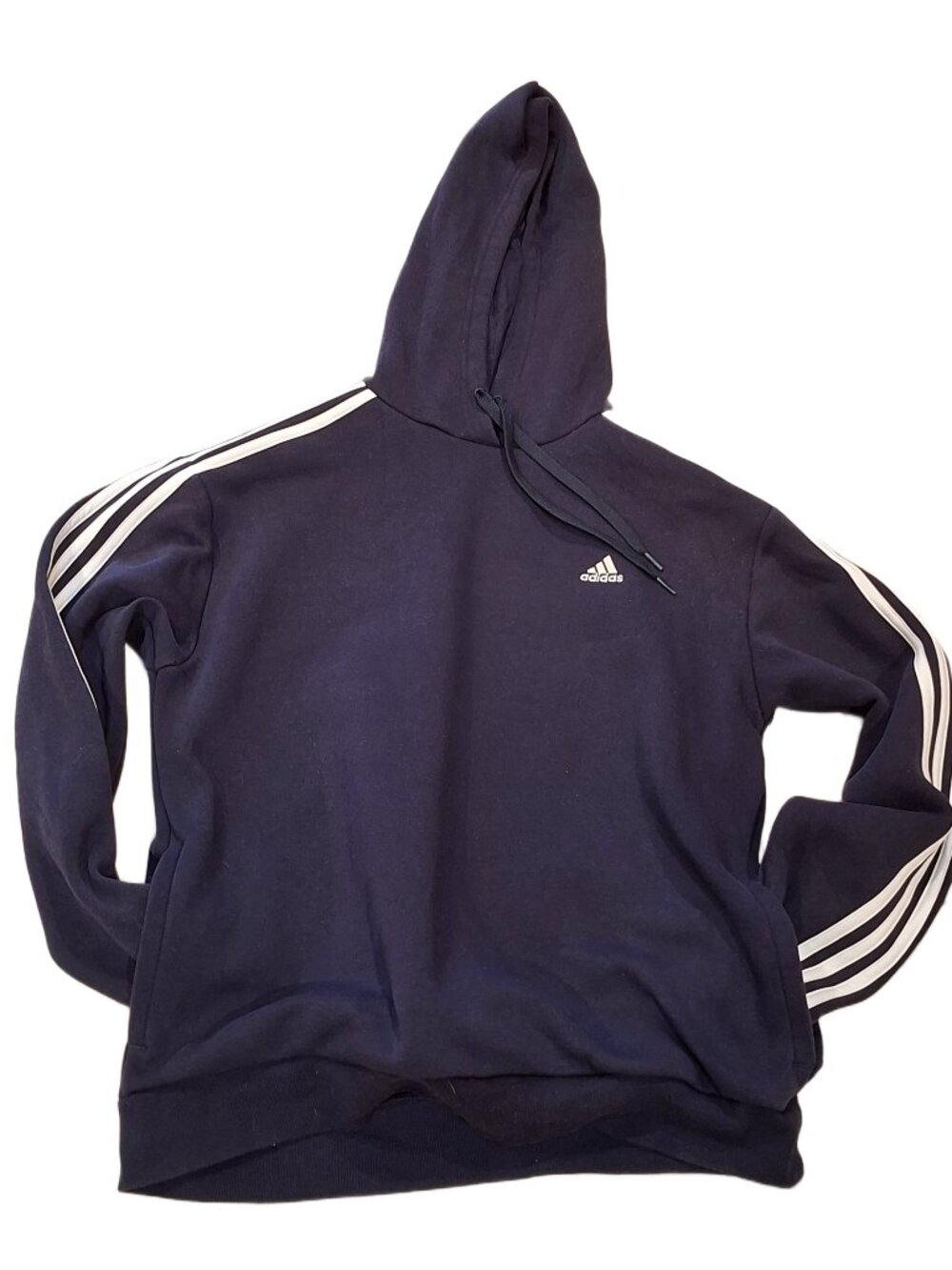 Adidas Navy White 3-Stripe Athleisure Streetwear Pullover Hoodie Size S